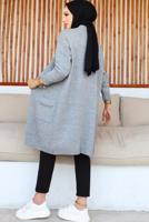 Tesettür giyim GRİ UZUN TRİKO HIRKA T 7604