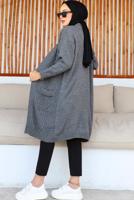 Tesettür giyim GRİ UZUN TRİKO HIRKA T 7604