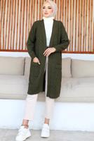 Tesettür giyim HAKİ UZUN TRİKO HIRKA T 7604