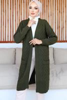 Tesettür giyim HAKİ UZUN TRİKO HIRKA T 7604