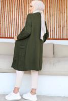 Tesettür giyim HAKİ UZUN TRİKO HIRKA T 7604