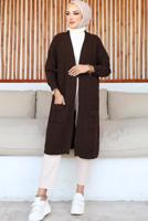 Tesettür giyim KAHVE UZUN TRİKO HIRKA T 7604