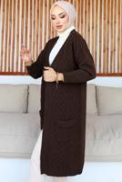 Tesettür giyim KAHVE UZUN TRİKO HIRKA T 7604