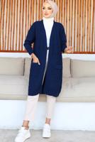 Tesettür giyim LACİVERT UZUN TRİKO HIRKA T 7604