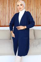 Tesettür giyim LACİVERT UZUN TRİKO HIRKA T 7604