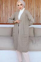 Tesettür giyim VİZON UZUN TRİKO HIRKA T 7604