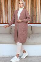 Tesettür giyim PEMBE UZUN TRİKO HIRKA T 7604