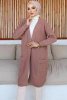 Tesettür giyim PEMBE UZUN TRİKO HIRKA T 7604