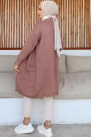Tesettür giyim PEMBE UZUN TRİKO HIRKA T 7604