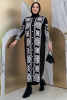 Tesettür giyim SİYAH ETNİK DESENLİ TRİKO CEKET T 8316