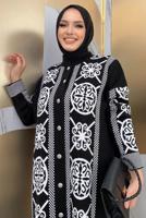 Tesettür giyim SİYAH ETNİK DESENLİ TRİKO CEKET T 8316
