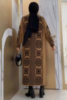 Tesettür giyim TABA ETNİK DESENLİ TRİKO CEKET T 8316