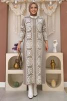 Tesettür giyim VİZON ETNİK DESENLİ TRİKO CEKET T 8316