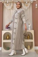 Tesettür giyim VİZON ETNİK DESENLİ TRİKO CEKET T 8316