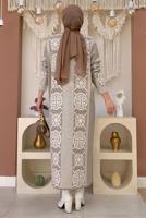 Tesettür giyim VİZON ETNİK DESENLİ TRİKO CEKET T 8316