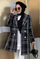 Tesettür giyim SİYAH DESENLİ DÜĞMELİ CEKET T 9077