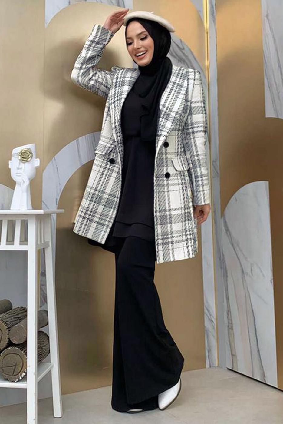 Hijab clothing ECRU PATTERNED JACKET T 9077