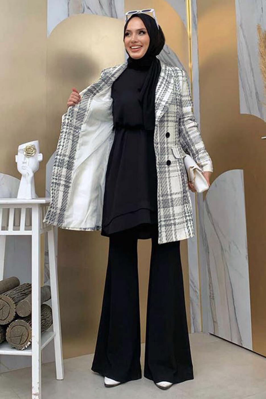 Hijab clothing ECRU PATTERNED JACKET T 9077
