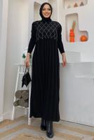 Tesettür giyim SİYAH BONCUK İŞLEMELİ TRİKO ELBİSE T 0071