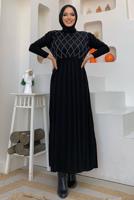 Tesettür giyim SİYAH BONCUK İŞLEMELİ TRİKO ELBİSE T 0071