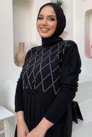 Tesettür giyim SİYAH BONCUK İŞLEMELİ TRİKO ELBİSE T 0071