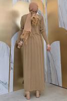 Tesettür giyim VİZON BONCUK İŞLEMELİ TRİKO ELBİSE T 0071