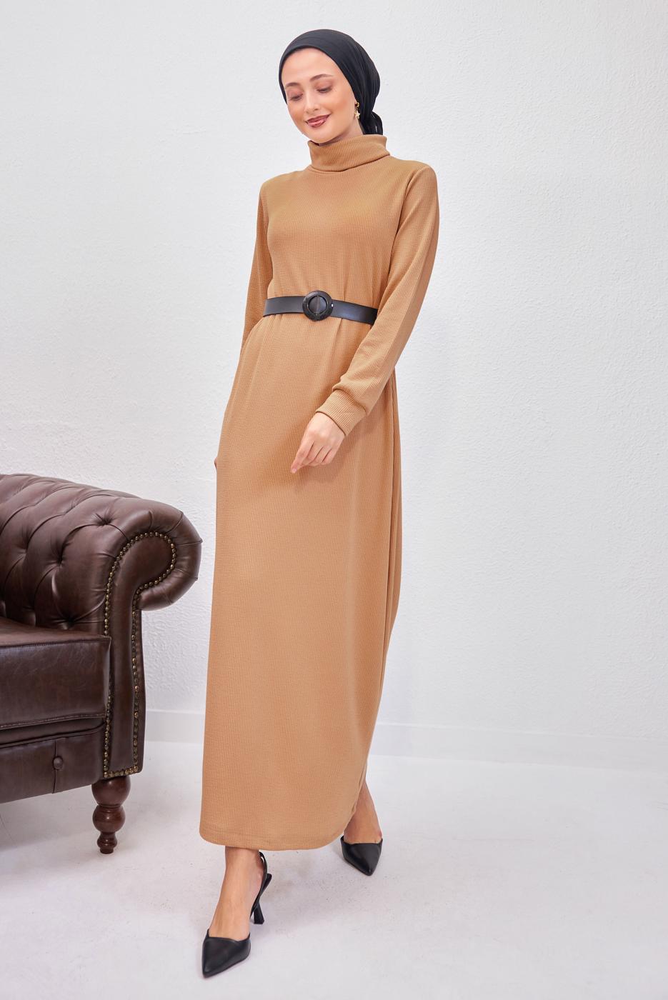 Hijab clothing BROWN BELTED DRESS T 0135
