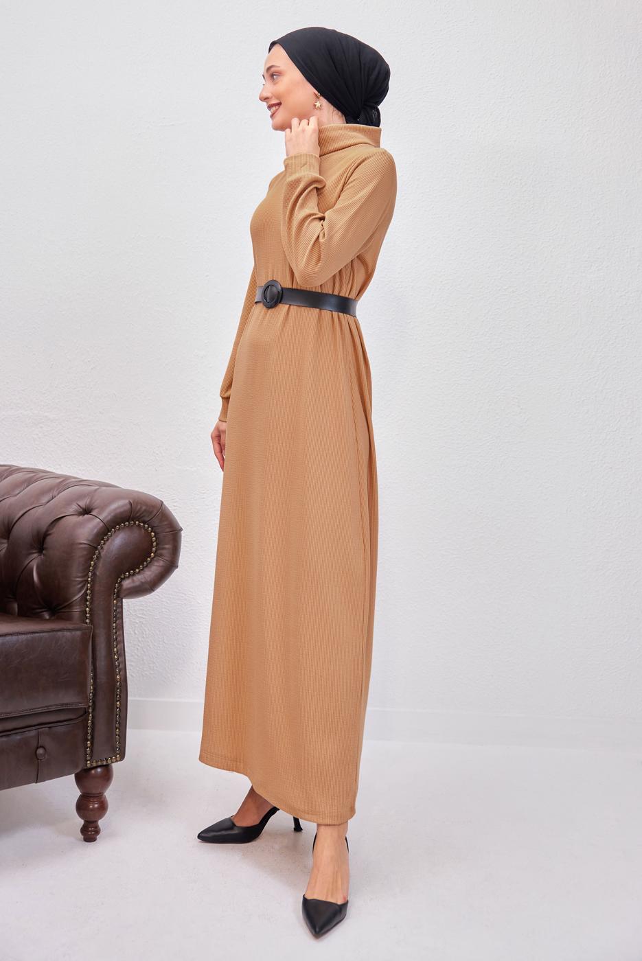 Hijab clothing BROWN BELTED DRESS T 0135