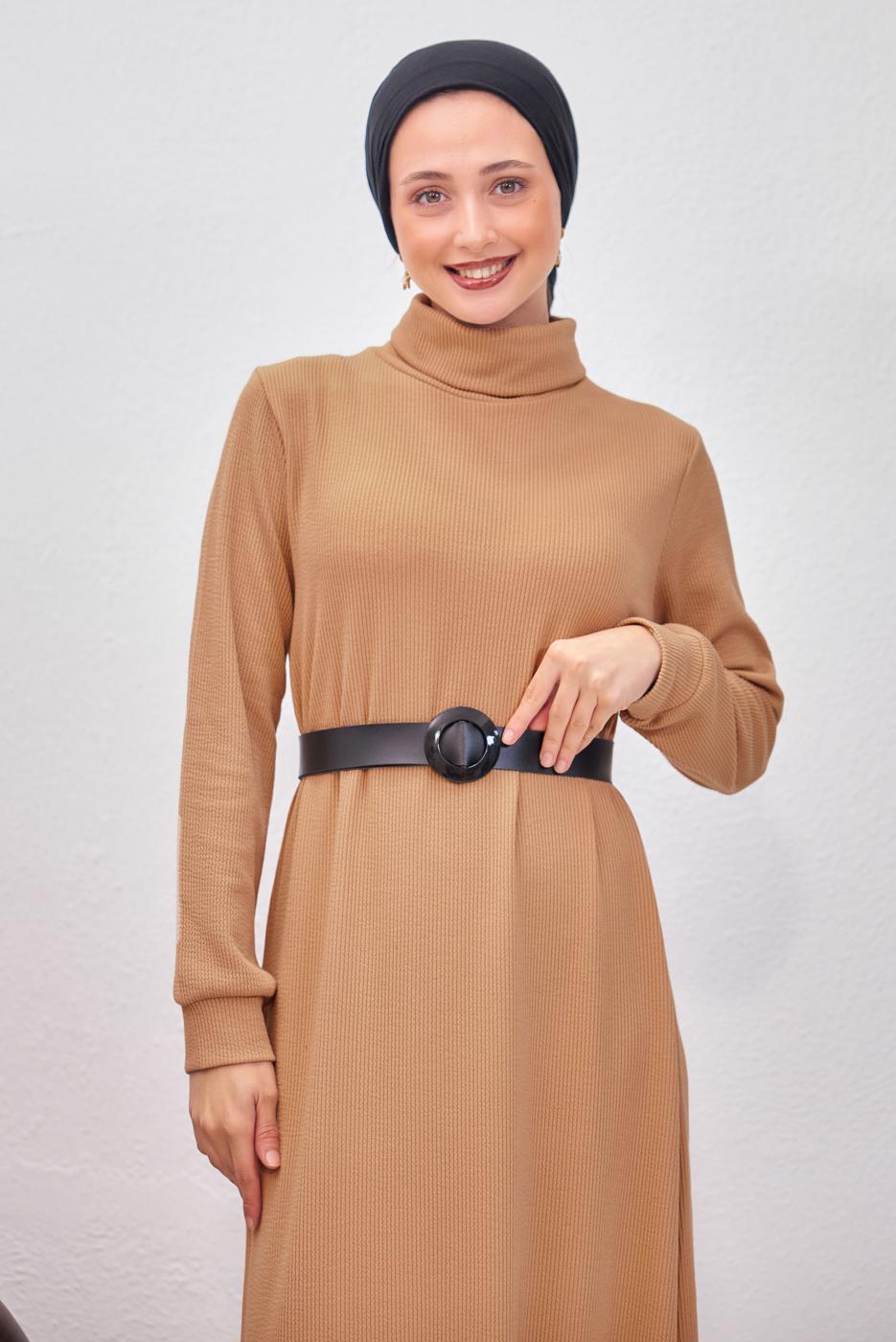 Hijab clothing BROWN BELTED DRESS T 0135