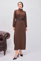 Hijab clothing BROWN BELTED DRESS T 0135