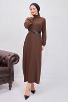 Hijab clothing BROWN BELTED DRESS T 0135