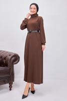 Hijab clothing BROWN BELTED DRESS T 0135