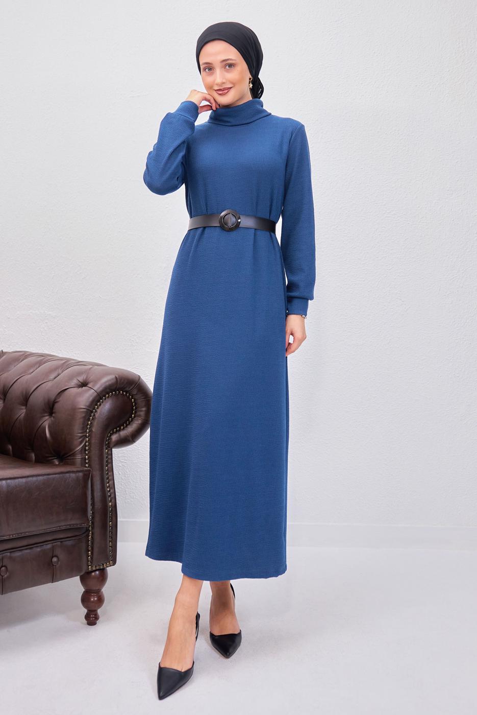 Hijab clothing NAVY BLUE BELTED DRESS T 0135