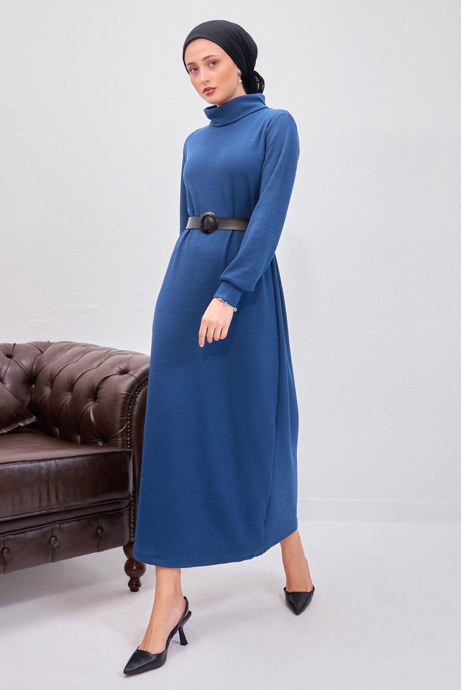Hijab clothing NAVY BLUE BELTED DRESS T 0135