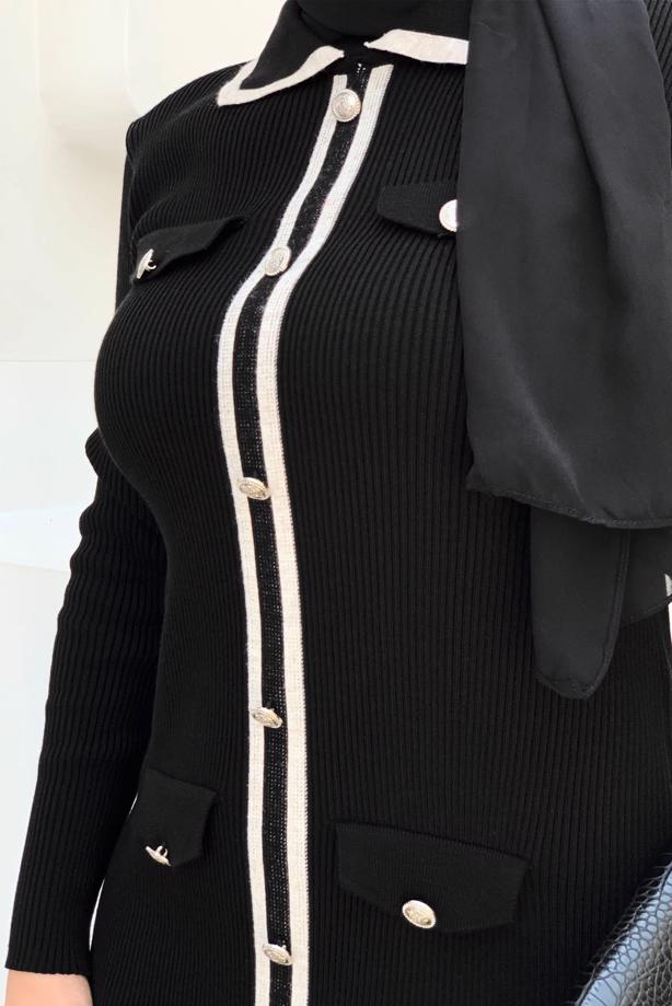 Tesettür giyim SİYAH TRİKO ELBİSE T 21332 - TRENDTESETTÜR