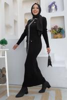 Tesettür giyim SİYAH TRİKO ELBİSE T 21332