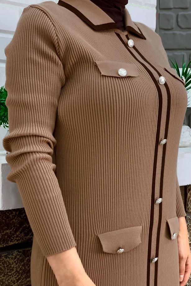 Tesettür giyim TABA TRİKO ELBİSE T 21332 - TRENDTESETTÜR