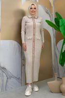 Tesettür giyim BEJ TRİKO ELBİSE T 21332