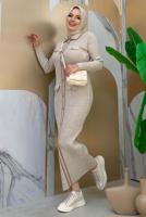 Tesettür giyim BEJ TRİKO ELBİSE T 21332