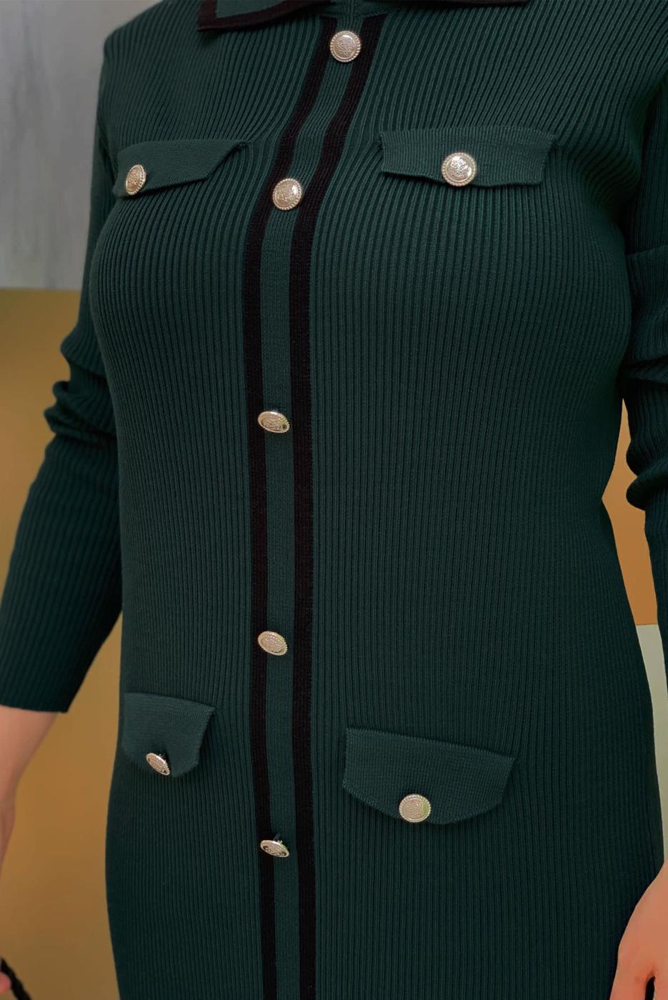 Tesettür giyim YEŞİL TRİKO ELBİSE T 21332