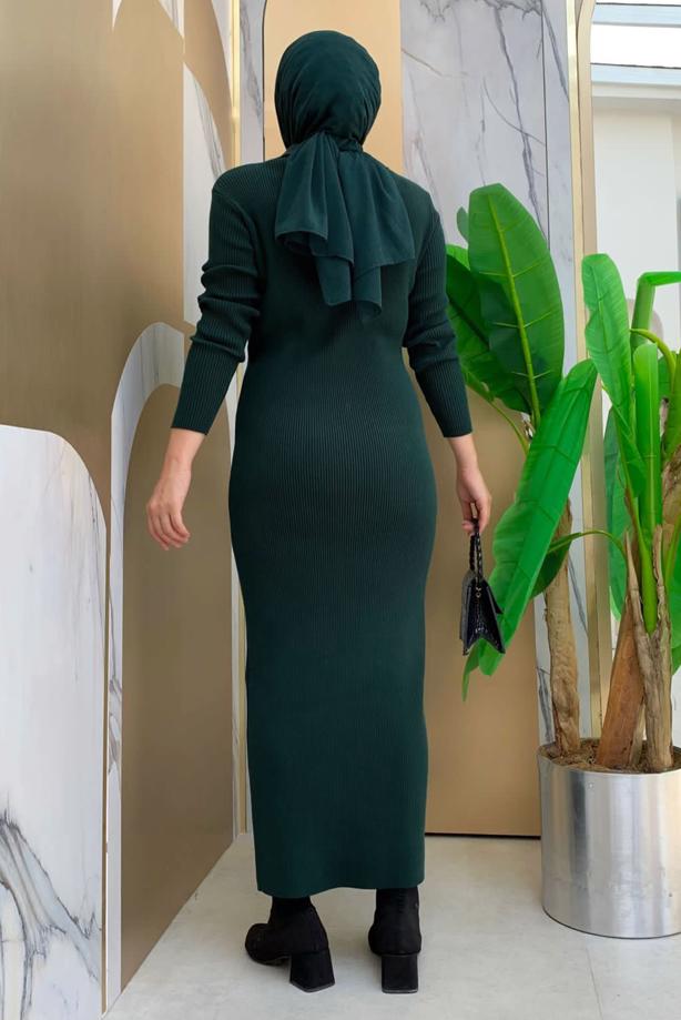 Tesettür giyim YEŞİL TRİKO ELBİSE T 21332 - TRENDTESETTÜR