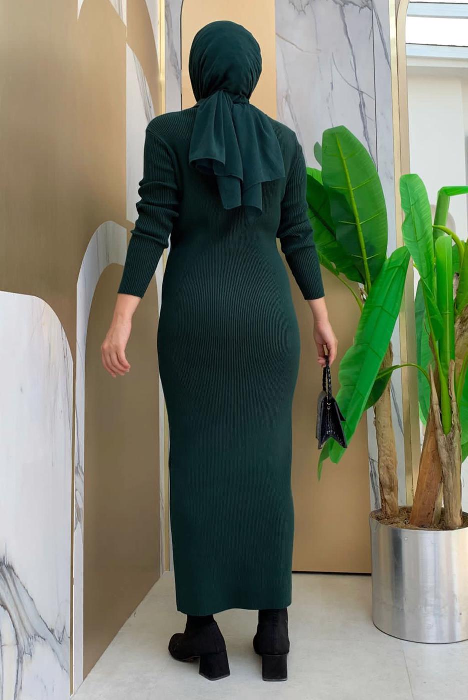 Tesettür giyim YEŞİL TRİKO ELBİSE T 21332