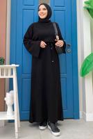 Tesettür giyim SİYAH GENİŞ KOL TRİKO ELBİSE T 22332