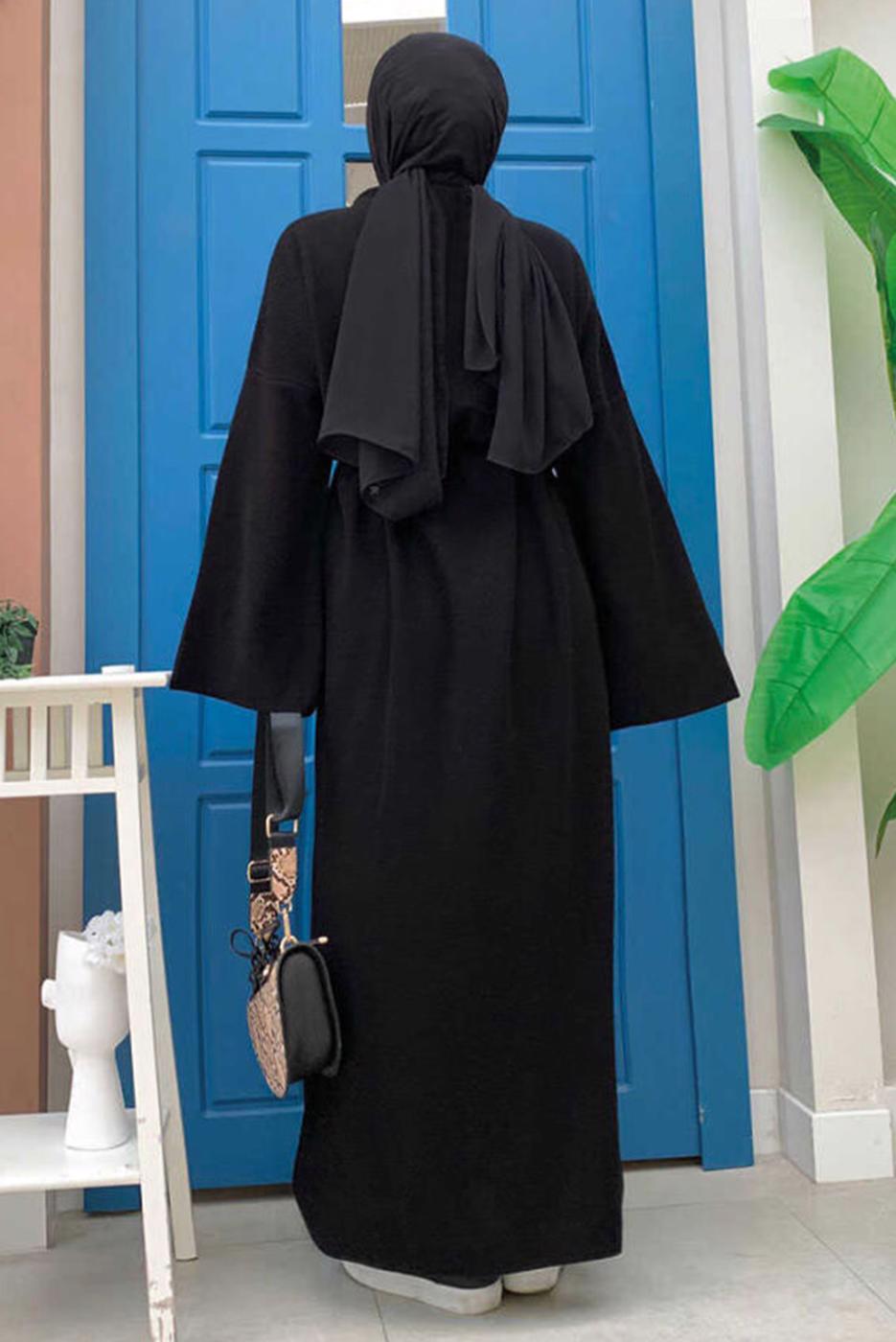 Tesettür giyim SİYAH GENİŞ KOL TRİKO ELBİSE T 22332