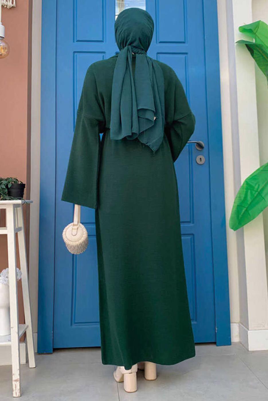 Hijab clothing GREEN WIDE SLEEVE KNIT DRESS T 22332