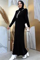 Tesettür giyim SİYAH TAM BOY TRİKO ELBİSE T 32332