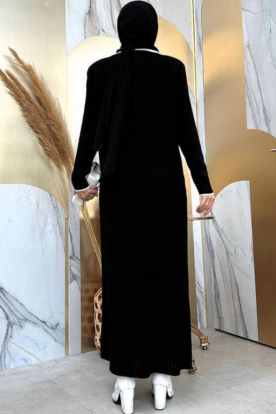 Tesettür giyim SİYAH TAM BOY TRİKO ELBİSE T 32332