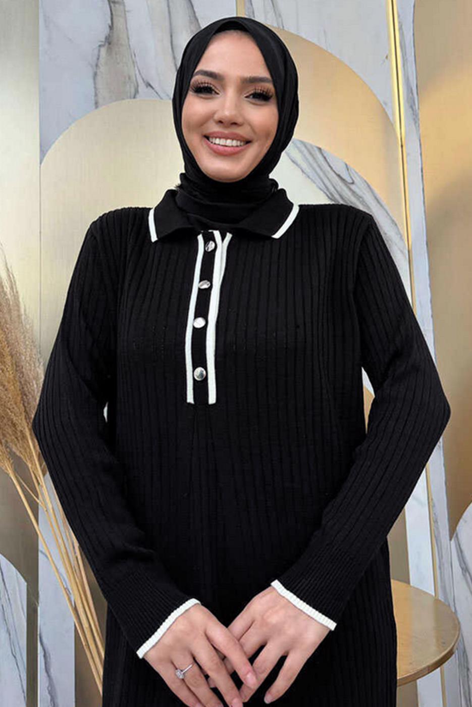 Tesettür giyim SİYAH TAM BOY TRİKO ELBİSE T 32332
