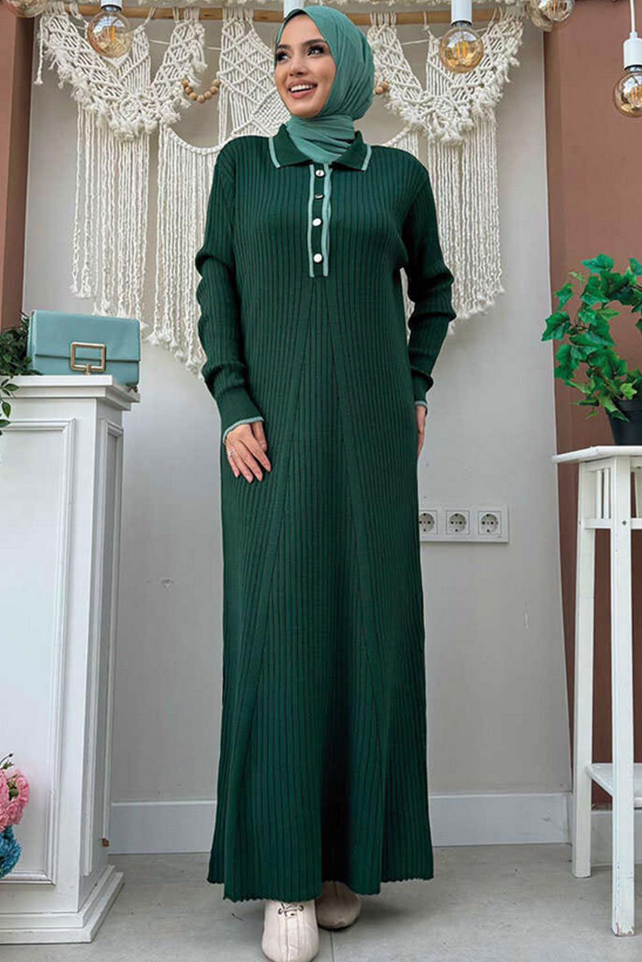 Hijab clothing GREEN KNITWEAR DRESS T 32332
