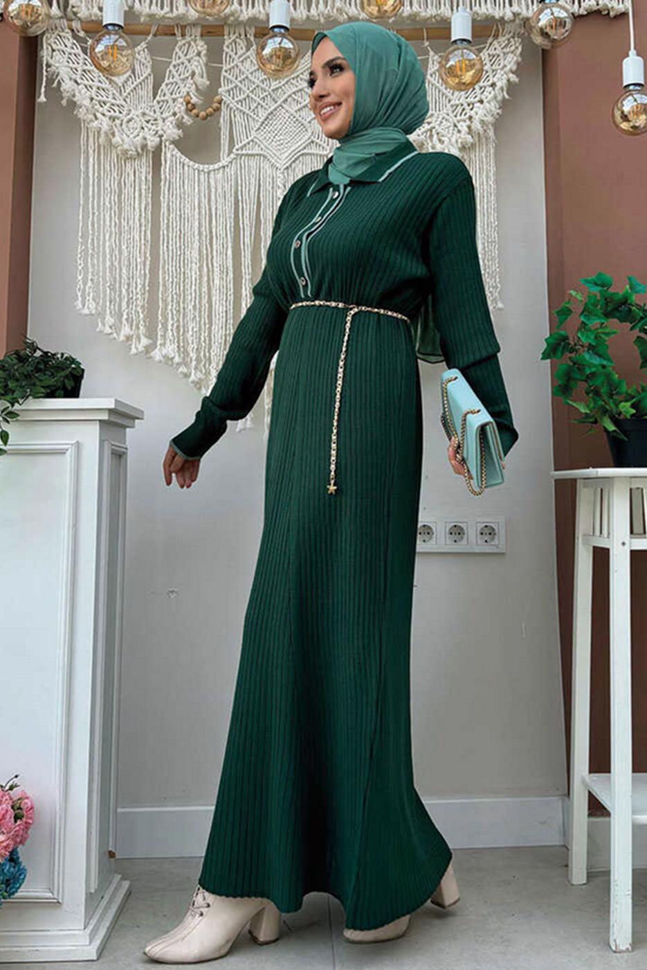 Hijab clothing GREEN KNITWEAR DRESS T 32332